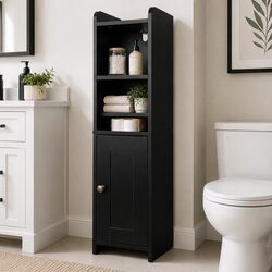 Versatile Bathroom Storage Cabinet with Magnetic Door - Black