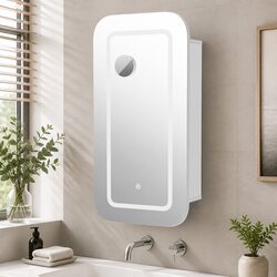 White Bathroom Mirror Cabinet with LED and Storage Features