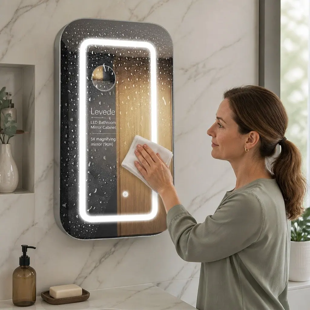 Bathroom Mirror Cabinet LED Lighting White Magnifying Tissue Slot Storage