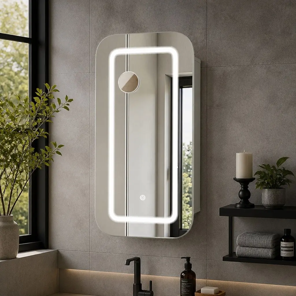 Bathroom Mirror Cabinet LED Lighting White Magnifying Tissue Slot Storage