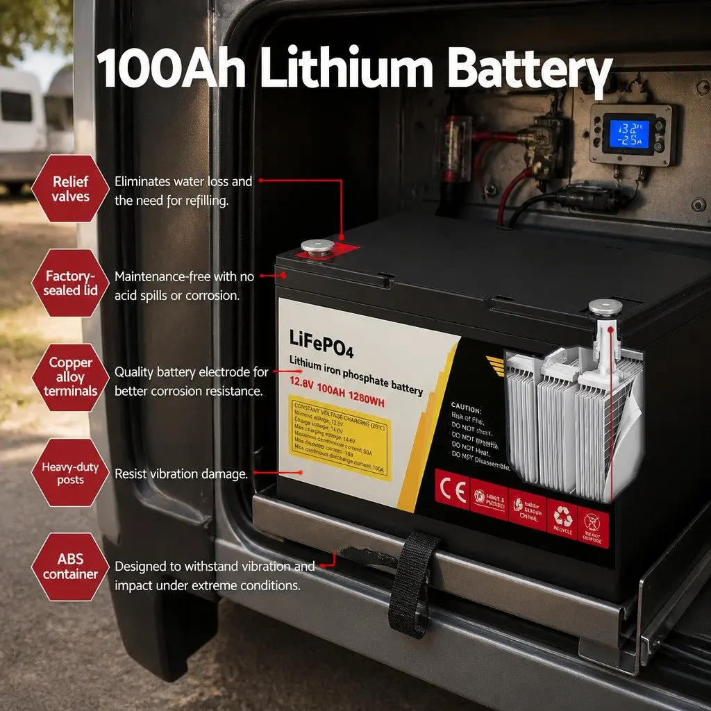 12V 100Ah Lithium LiFePO4 Deep Cycle Battery Solar Caravan Camping Power Supply