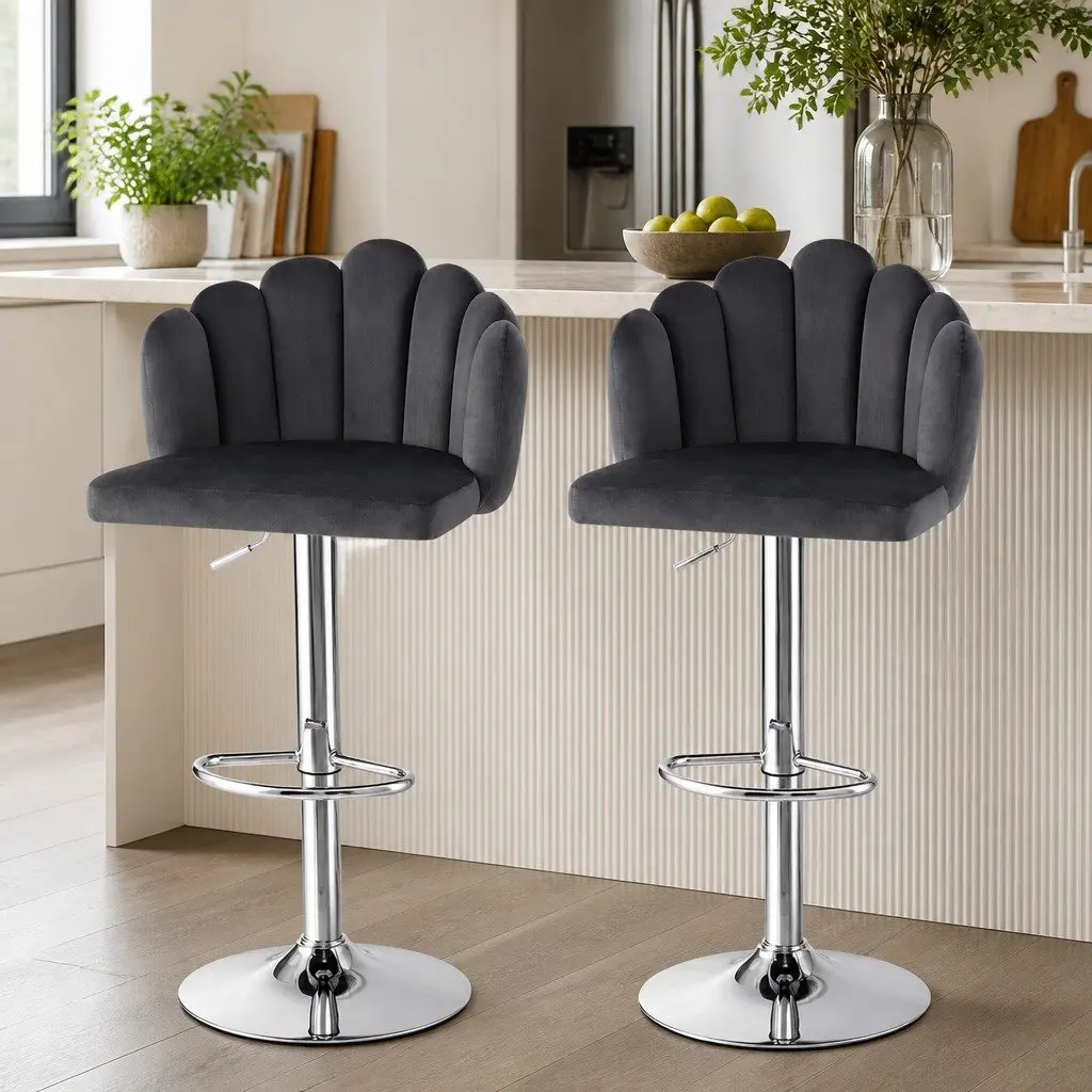 Bar Stools Set of 2 with Velvet Upholstery