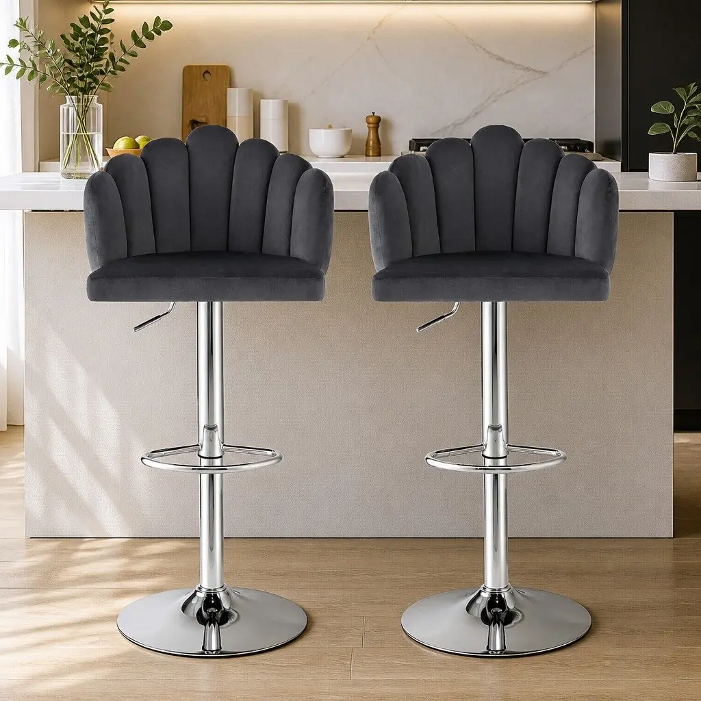 Bar Stools Set of 2 with Velvet Upholstery