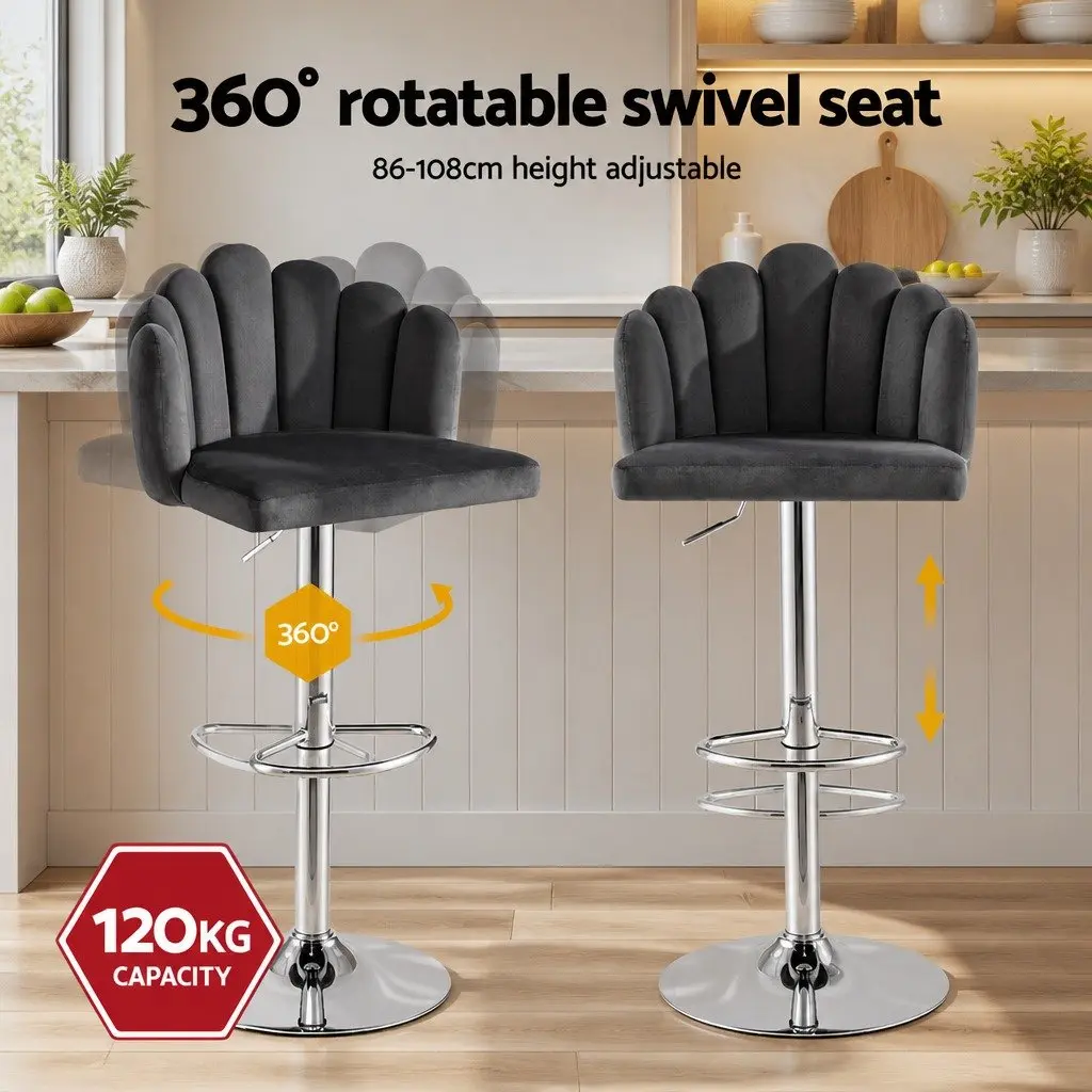 Bar Stools Set of 2 with Velvet Upholstery
