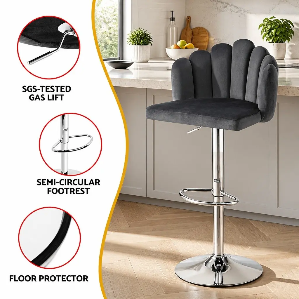 Bar Stools Set of 2 with Velvet Upholstery