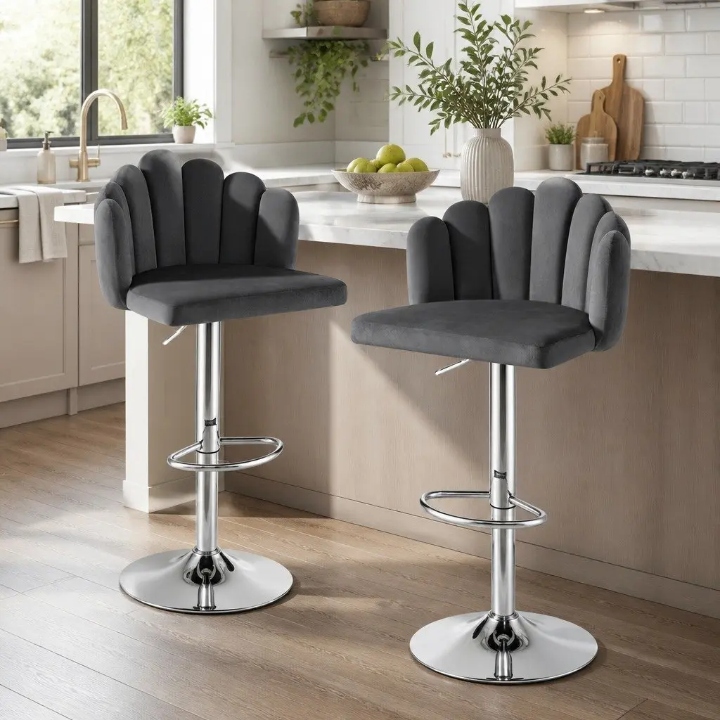Bar Stools Set of 2 with Velvet Upholstery