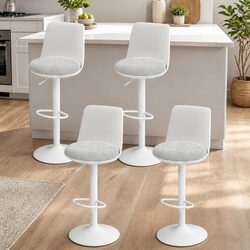 Bar Stools Set of 4 Swivel Curved White Kitchen Counter Dining Chairs Gas Lift