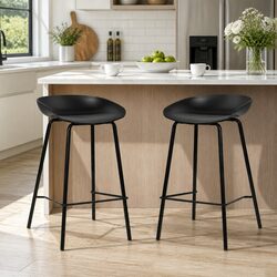 Bar Stools Set of 2 Kitchen Counter Seating Black Metal Frame PP Seat Footrest