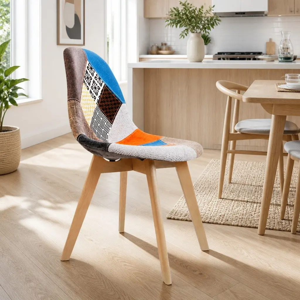 Dining Chairs Set of 2 Fabric Retro DSW Kitchen Seat Multi-Colour Modern Design