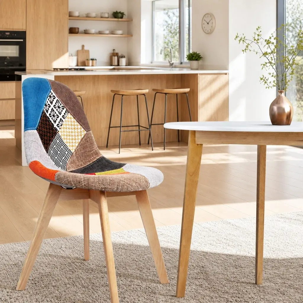 Dining Chairs Set of 2 Fabric Retro DSW Kitchen Seat Multi-Colour Modern Design