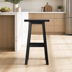 Bar Stools Kitchen Counter Chairs Black Wooden Seat x2 Pack Footrest
