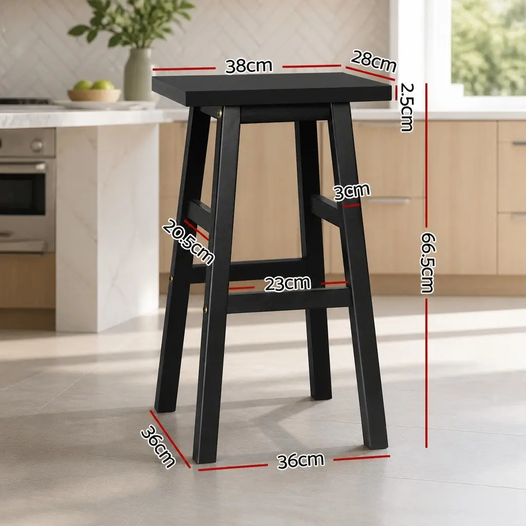 Bar Stools Kitchen Counter Chairs 66.5cm Black Wooden Seat Pack of 2