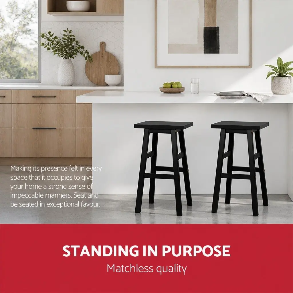 Bar Stools Kitchen Counter Chairs 66.5cm Black Wooden Seat Pack of 2