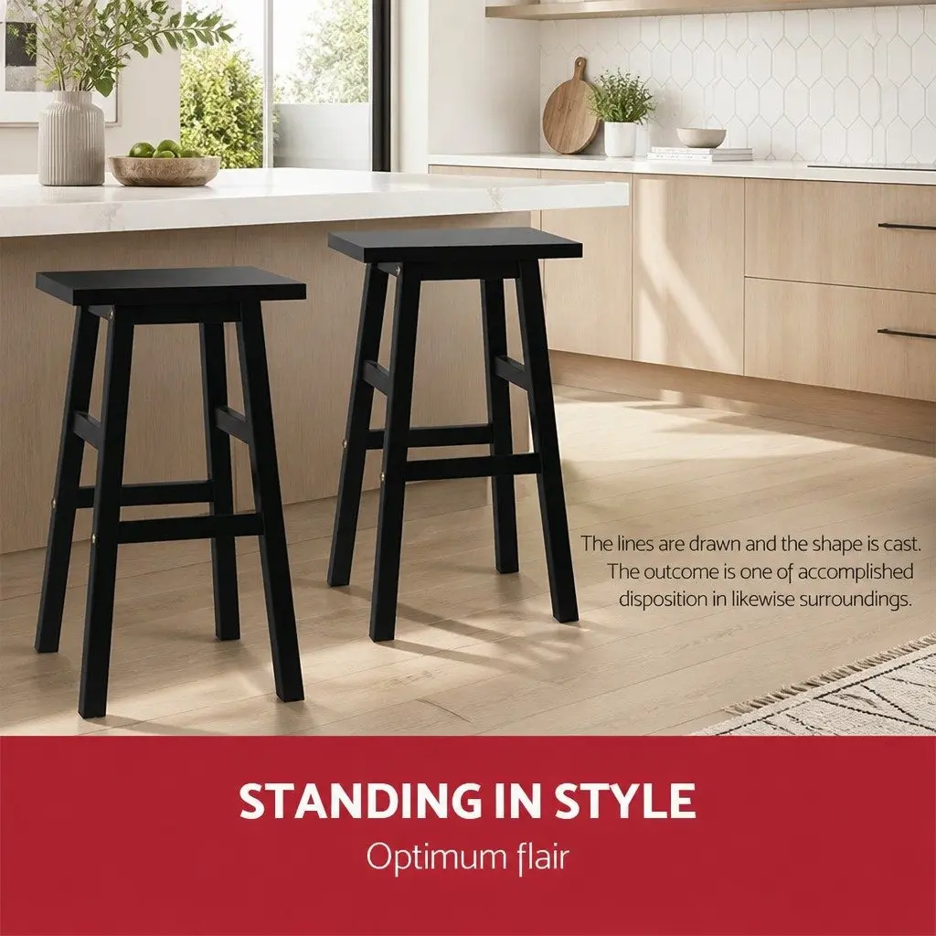 Bar Stools Kitchen Counter Chairs 66.5cm Black Wooden Seat Pack of 2