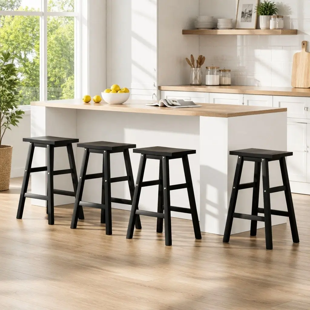Bar Stools Saddle Seat Kitchen Counter Chairs Black 4 Piece