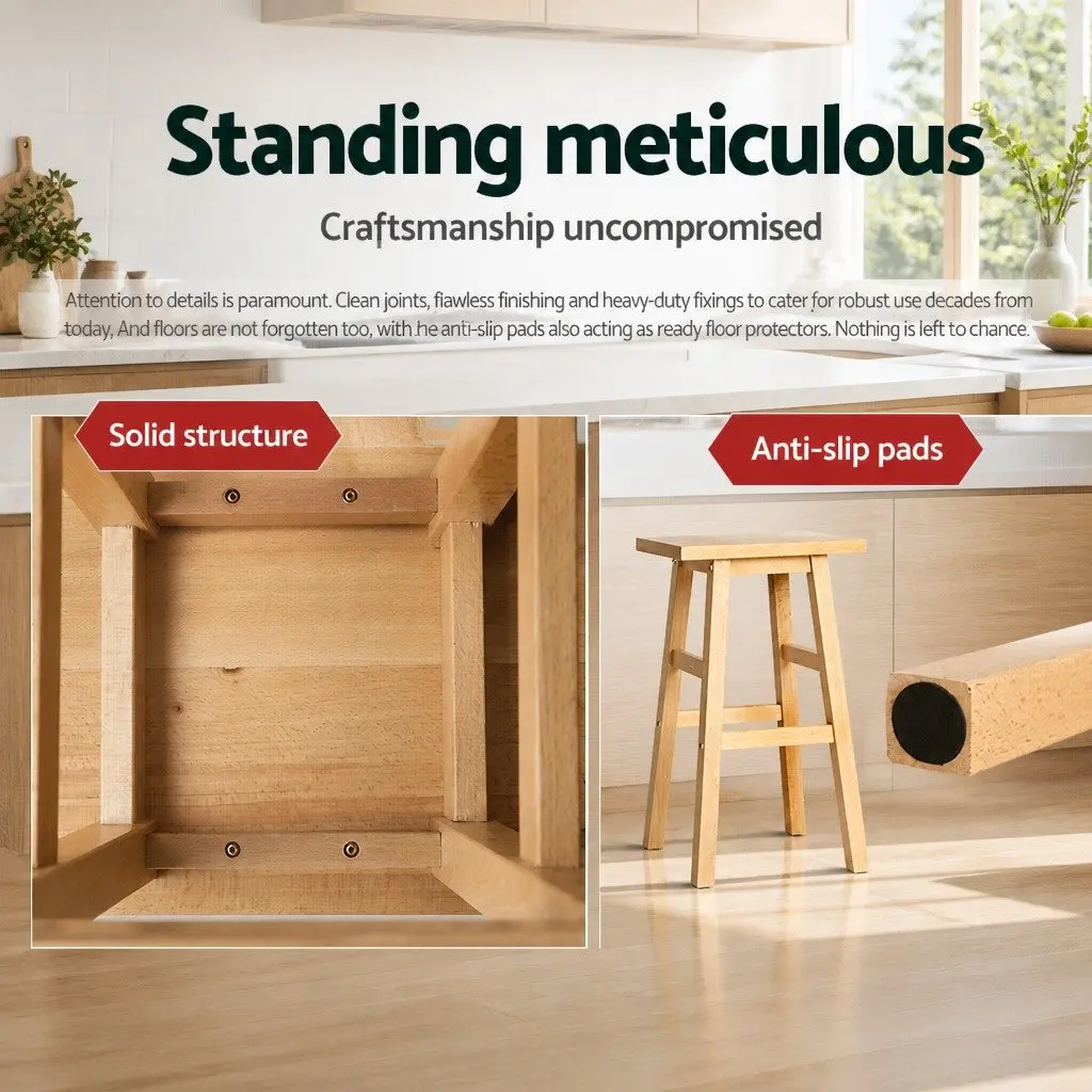 Bar Stools Kitchen Counter Wooden Chairs Natural Light Wood Tone Set 2 Piece