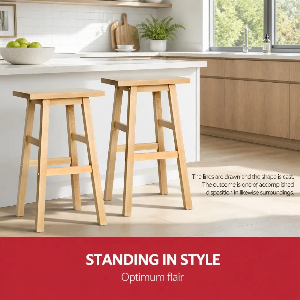 Bar Stools Kitchen Counter Wooden Chairs Natural Light Wood Tone Set 2 Piece