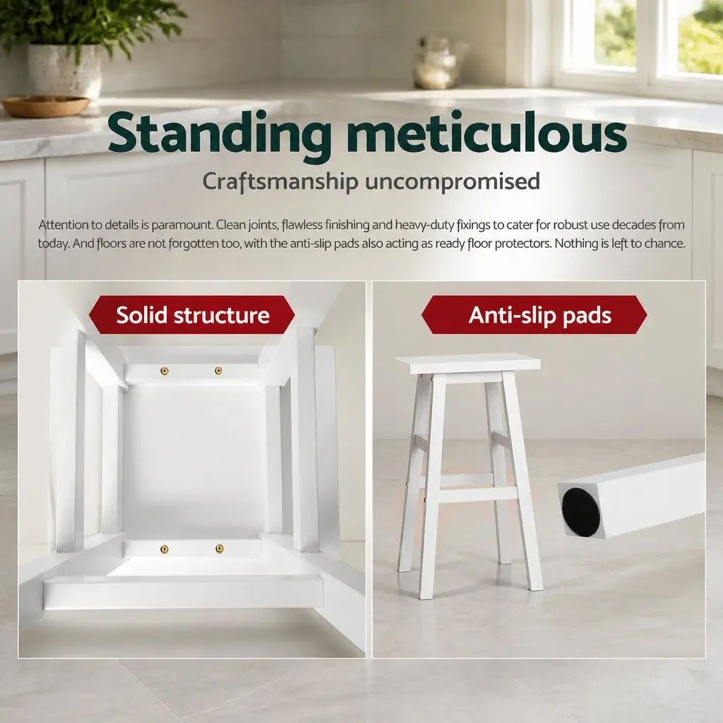 Bar Stools Kitchen Counter Chairs White Wooden Set of 2 Footrest