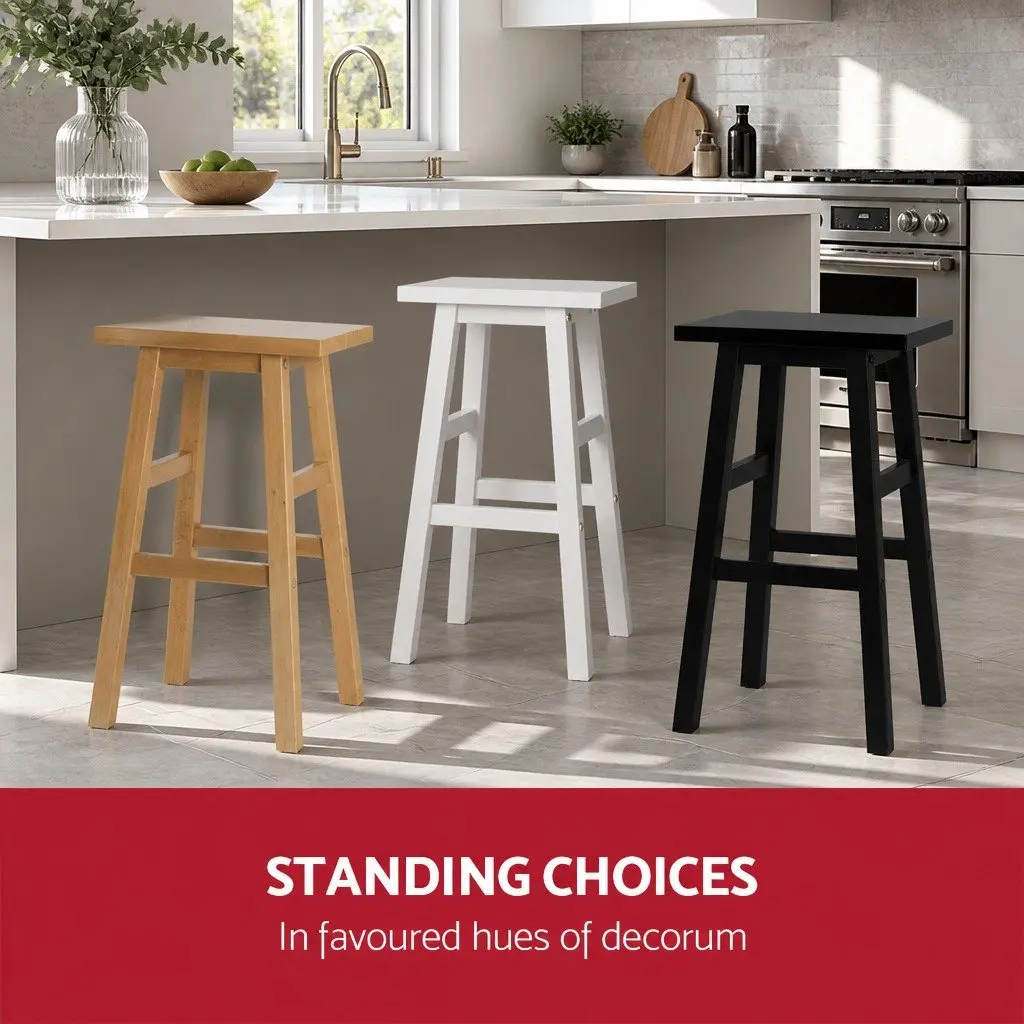 Bar Stools Kitchen Counter Chairs White Wooden Set of 2 Footrest