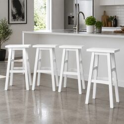 Value Set of 4 White Wooden Bar Stools for Your Kitchen