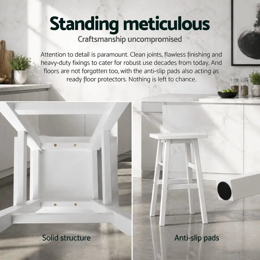 Bar Stools Set of 4 White Wooden Kitchen Chairs Saddle Seat Counter Height