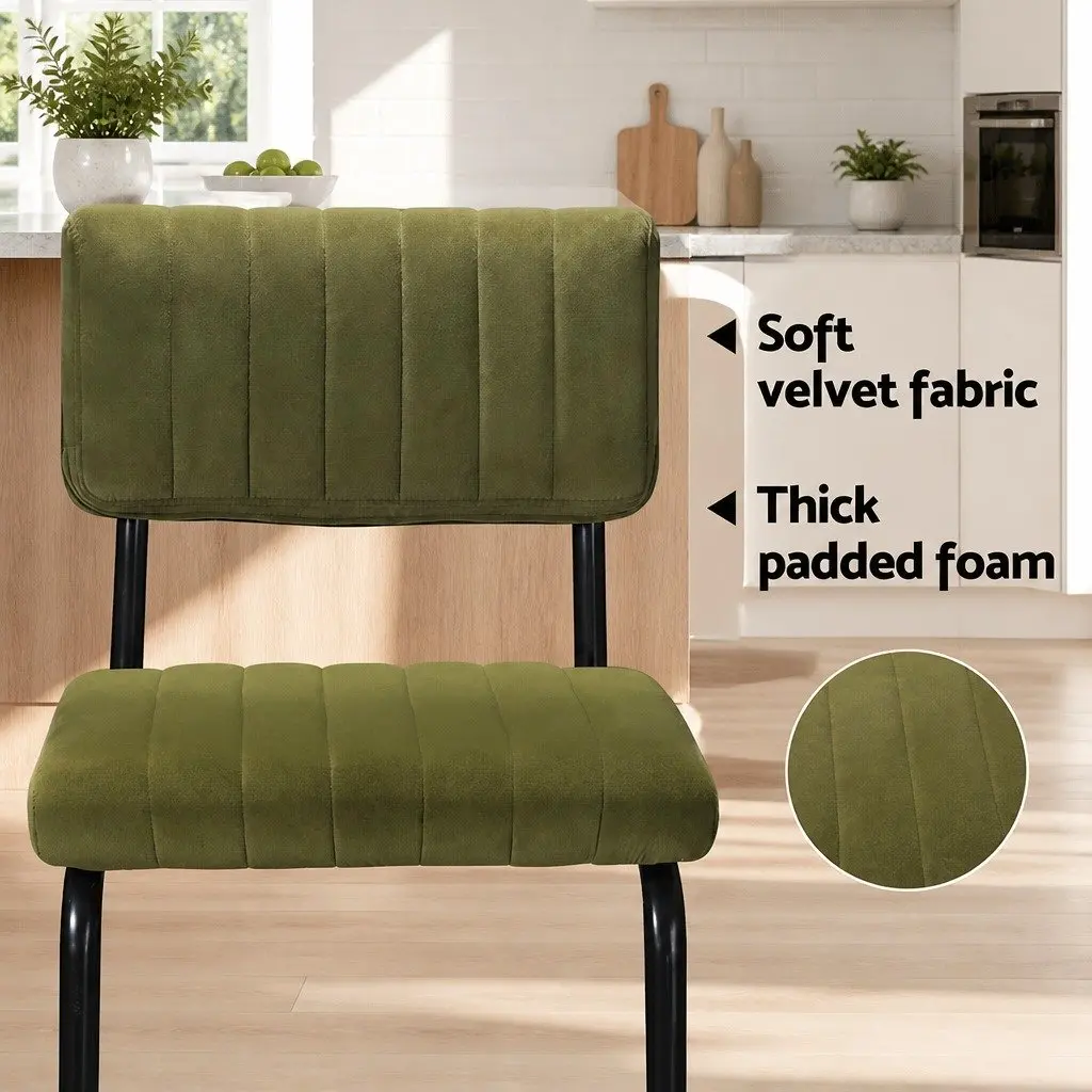 Bar Stools Velvet Chairs Green Cushioned Seat Back Support Metal Footrest Set