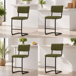 Value-Packed Green Velvet Bar Stools Set of 4 with Back Support