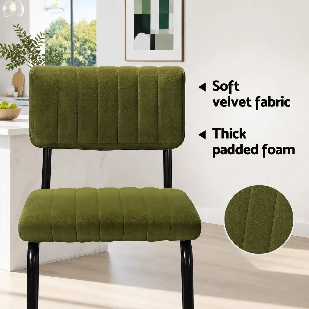 Bar Stools Green Velvet Cushioned Chairs with Back Support 65cm Height Set of 4 Metal Frame