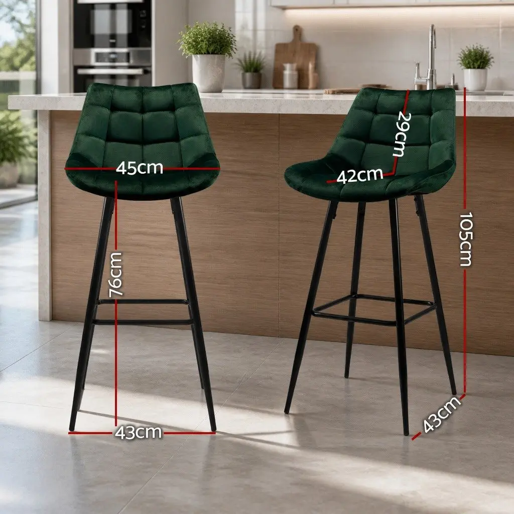 Bar Stools Green Velvet Chairs 105cm Metal Frame Footrest Backrest Set of 2