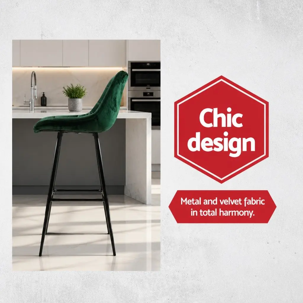 Bar Stools Green Velvet Chairs 105cm Metal Frame Footrest Backrest Set of 2