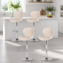 Bar Stools Set of 4 Swivel Gas Lift Counter Chair Wing Rattan Beige Kitchen