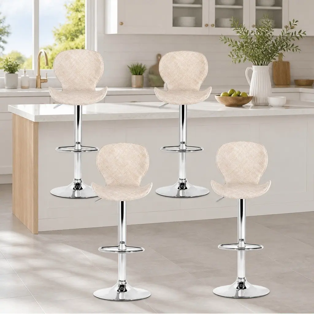 Bar Stools Set of 4 Swivel Gas Lift Counter Chair Wing Rattan Beige Kitchen
