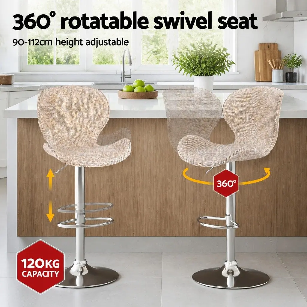 Bar Stools Set of 4 Swivel Gas Lift Counter Chair Wing Rattan Beige Kitchen