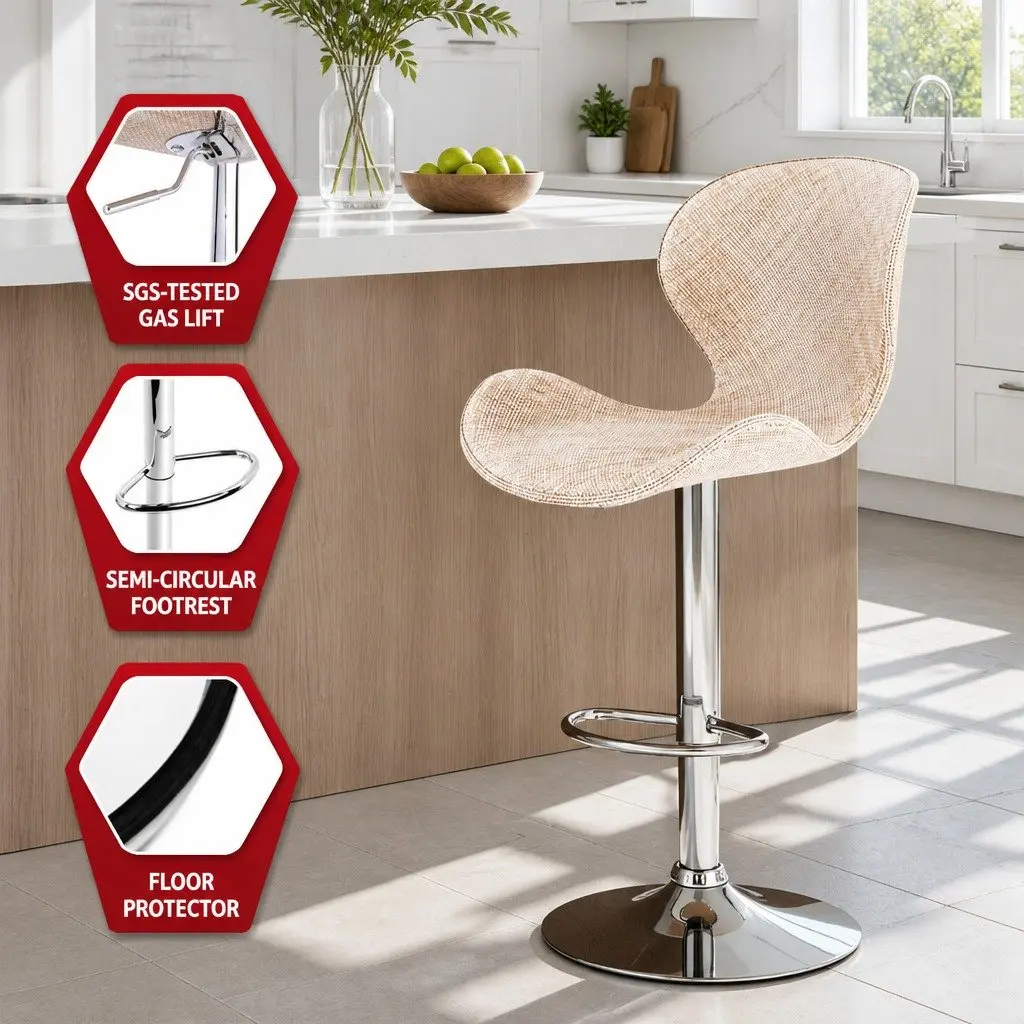 Bar Stools Set of 4 Swivel Gas Lift Counter Chair Wing Rattan Beige Kitchen