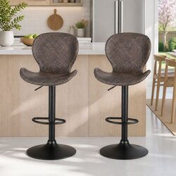 Bar Stools Set of 2 Swivel Gas Lift Counter Chair Wing PE Rattan Brown Kitchen