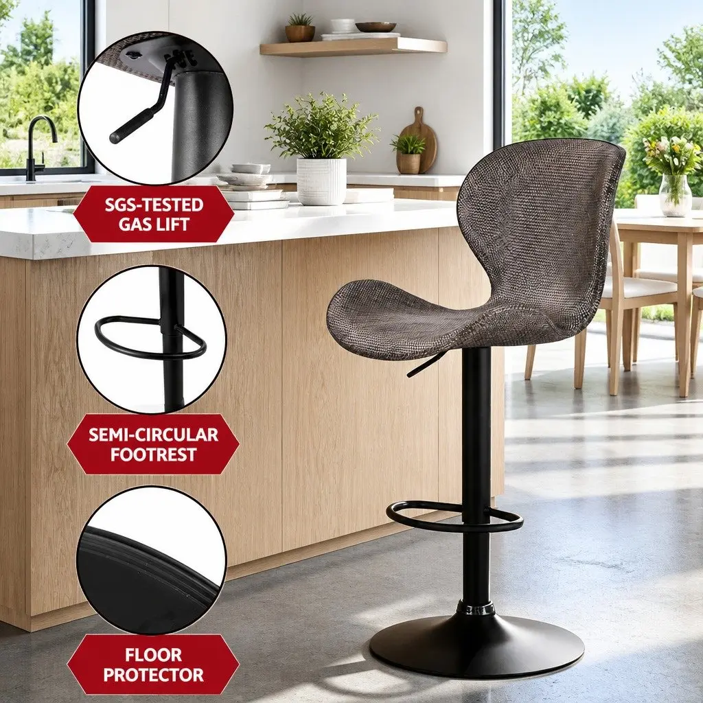 Set of 2 Bar Stools with Gas Lift