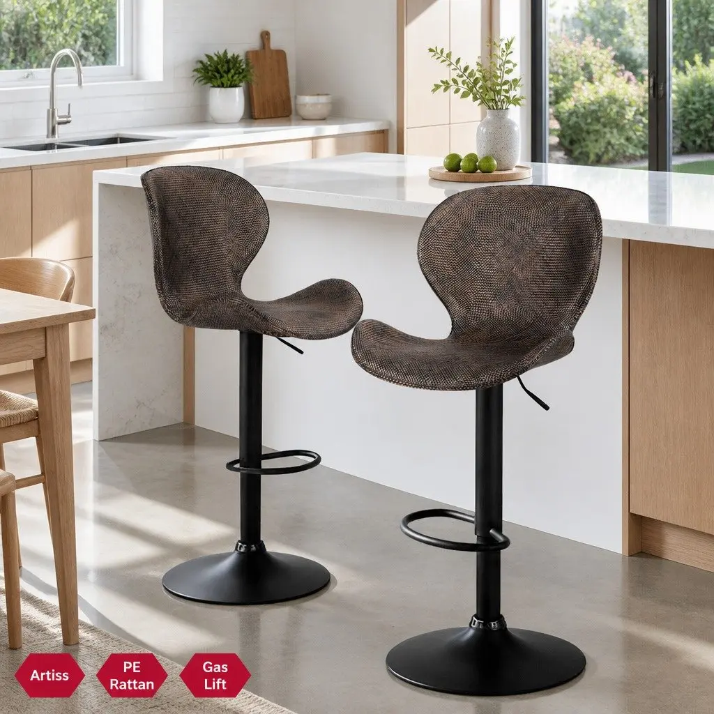 Set of 2 Bar Stools with Gas Lift