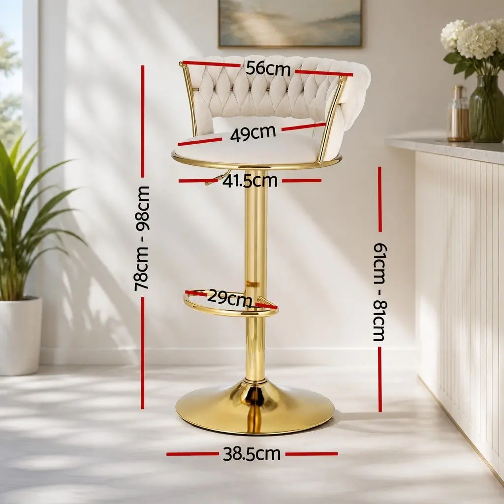 Bar Stools Set of 4 Gas Lift Velvet Backrest Swivel Height Adjustable Beige