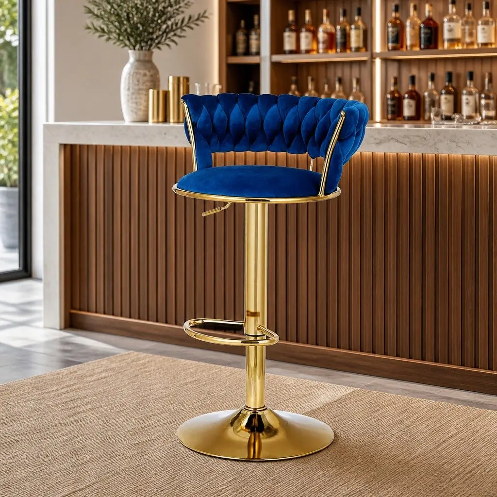 Velvet Bar Stools with Backrest and Lift