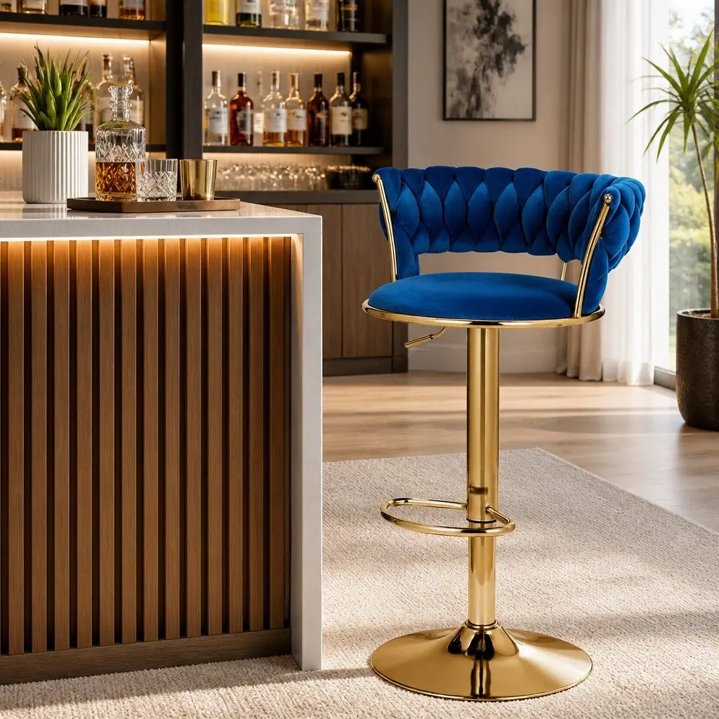 Velvet Bar Stools with Backrest and Lift