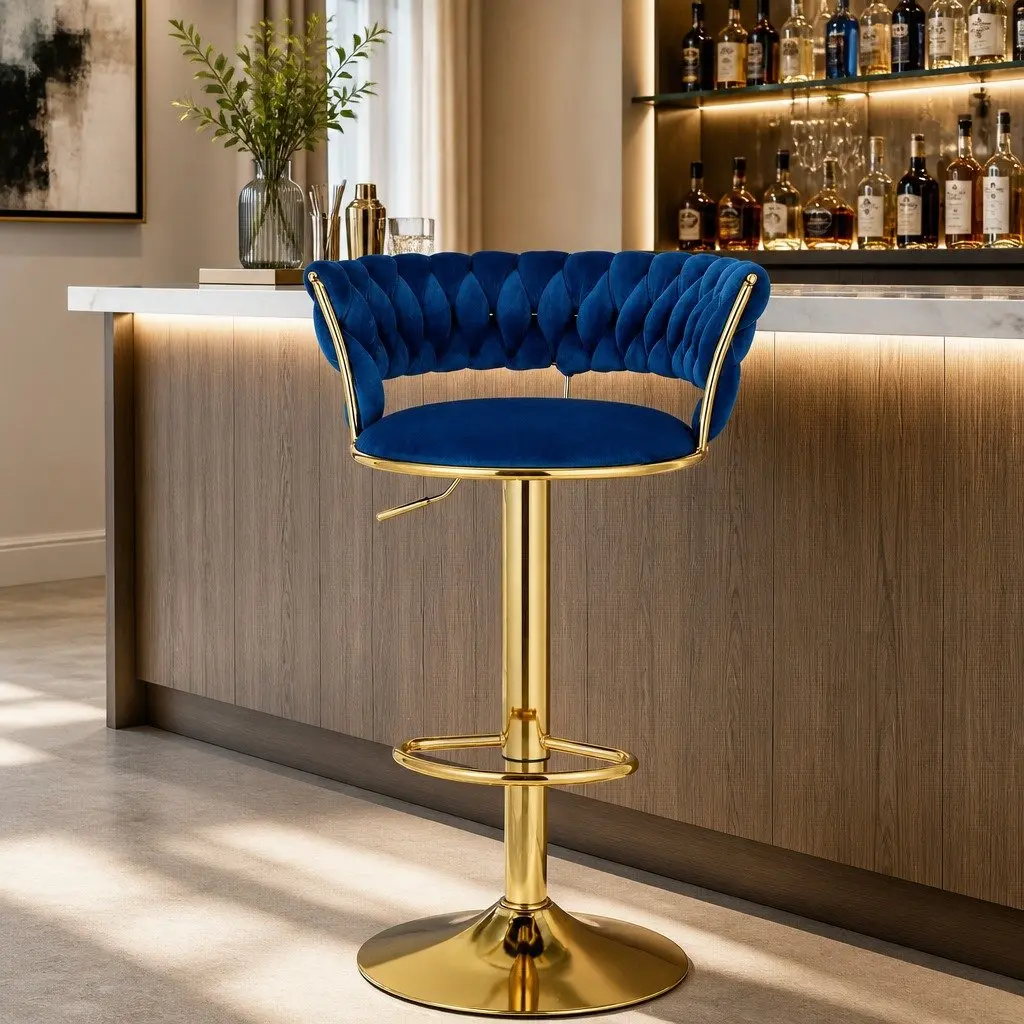 Velvet Bar Stools with Backrest and Lift
