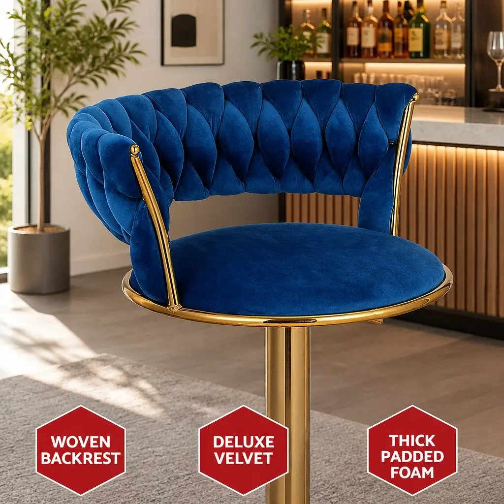 Velvet Bar Stools with Backrest and Lift