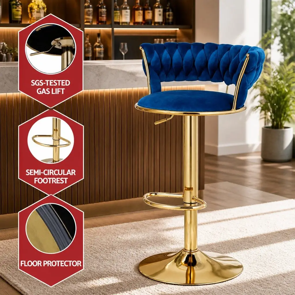 Velvet Bar Stools with Backrest and Lift