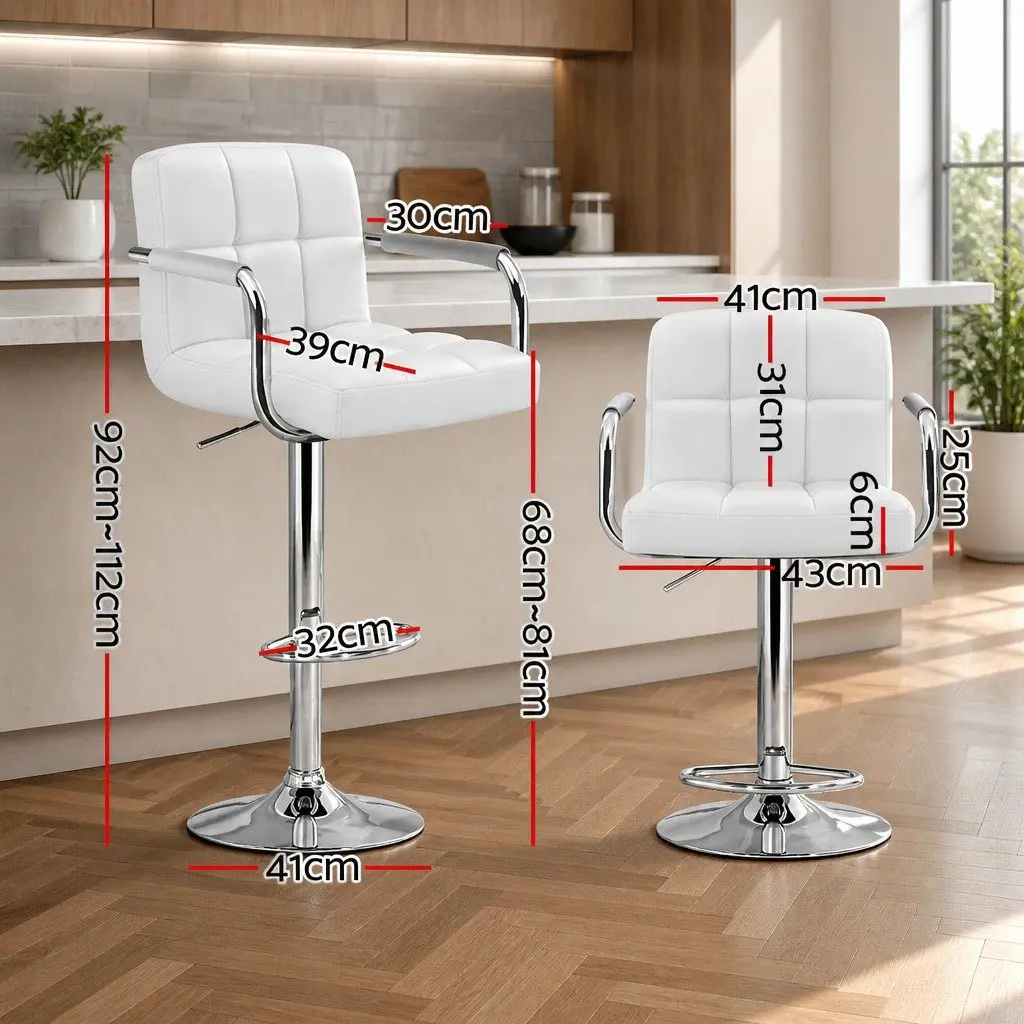Bar Stools Adjustable Height Swivel Armrest White 2 Piece