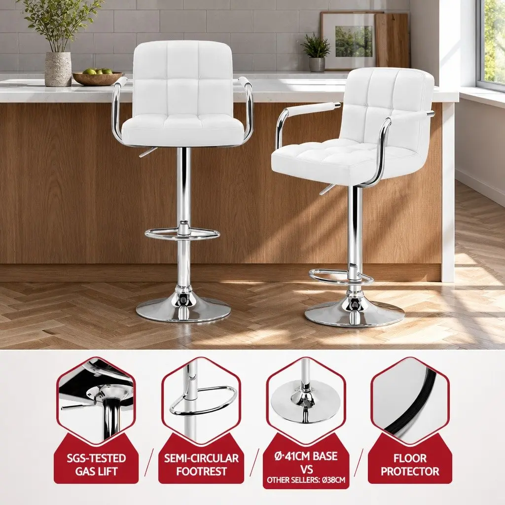 Bar Stools Adjustable Height Swivel Armrest White 2 Piece