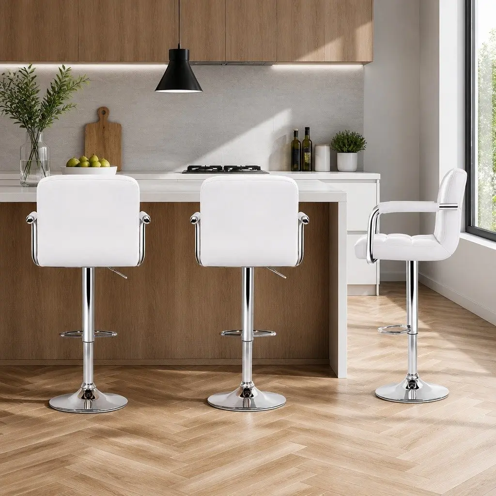 Bar Stools Adjustable Height Swivel Armrest White 2 Piece