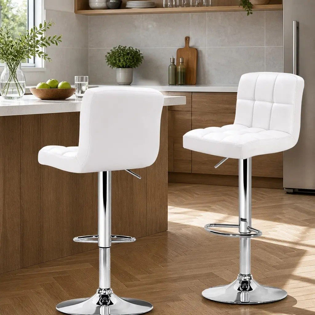 Bar Stools Adjustable Height Swivel Armrest White 2 Piece