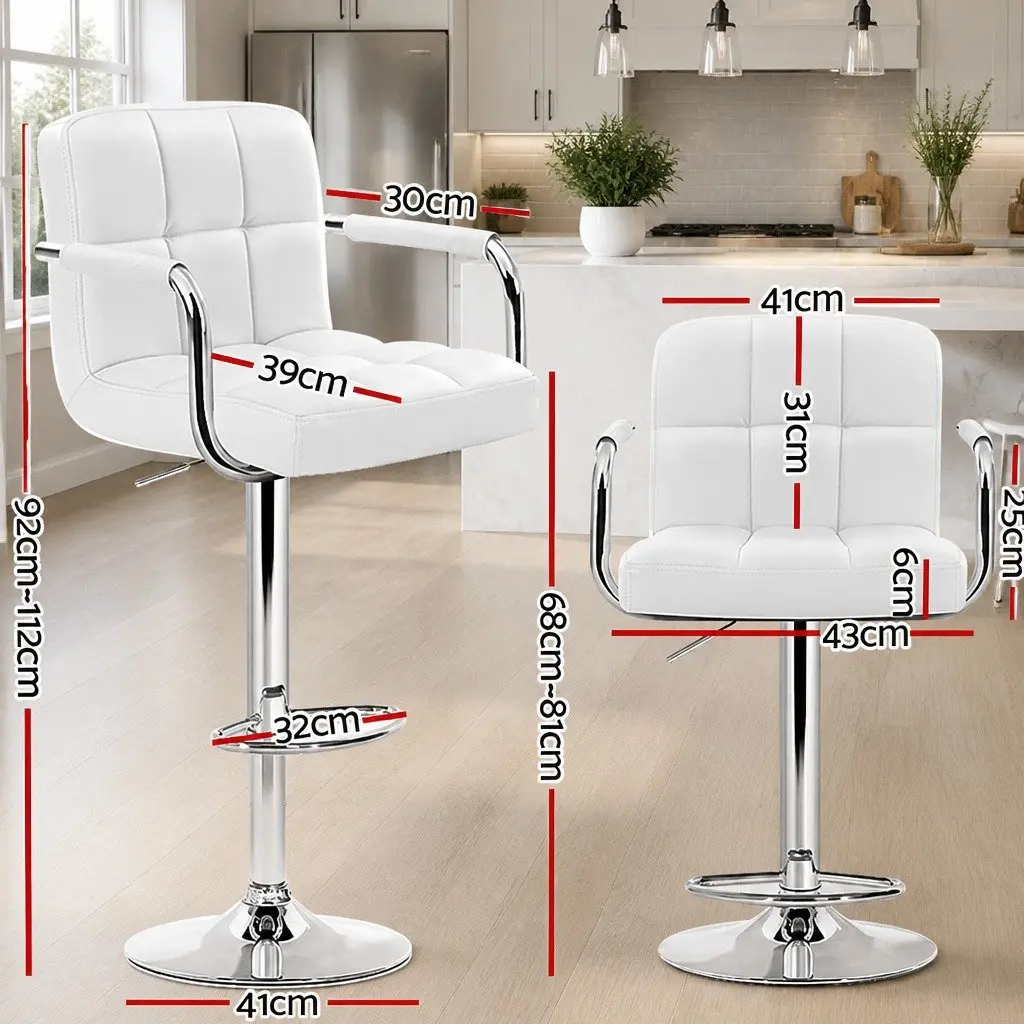 Bar Stools Set of 4 Gas Lift Swivel Armrest White Padded Seat
