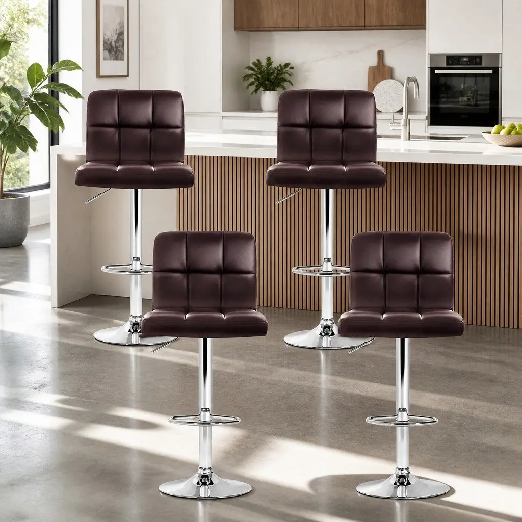 Bar Stools Height Adjustable Swivel Chair 68 to 81cm Chocolate Brown Set of 4