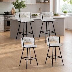 Bar Stools Set of 4 Kitchen Counter Dining Chair Velvet Cushioned Back Support